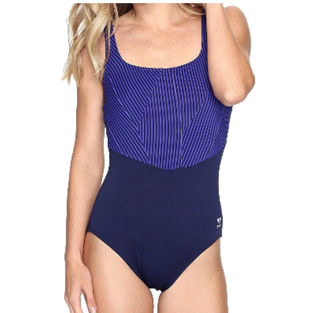 TYR Women MONROE Aqua ControlFit 1pc SwimSuit Navy Blue Stripe - Size 8 - NWOT